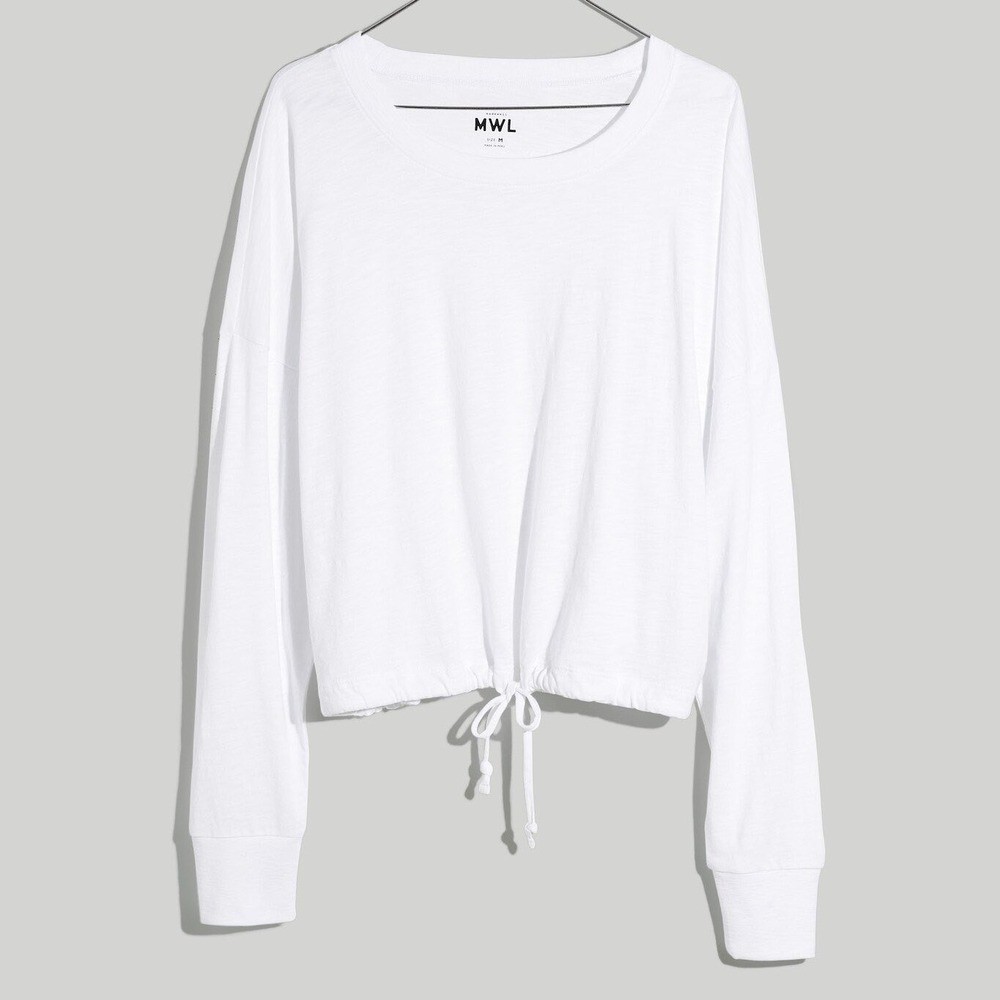 Madewell Long Sleeve T-Shirt Womens XS Oversized Cropped Cotton Drawstring White - Picture 4 of 10